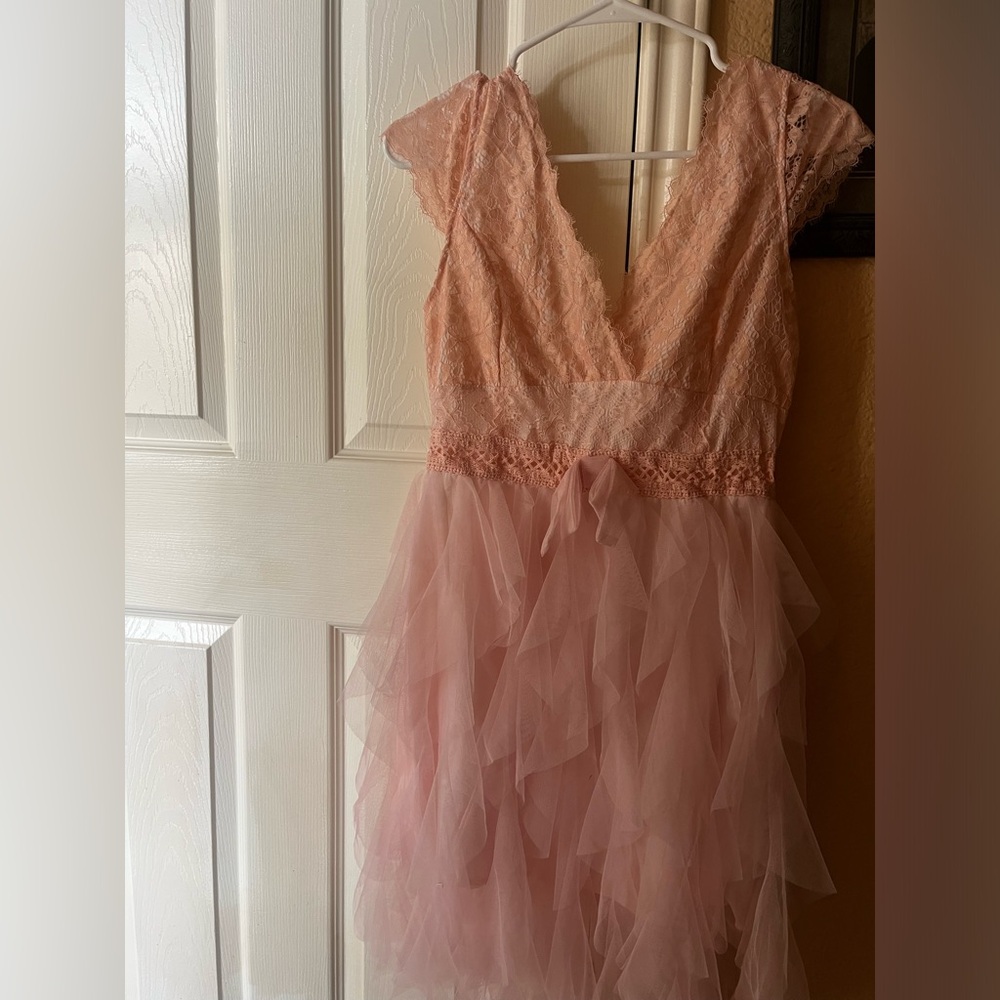 Women’s Pink Chiffon Lace Dress Sleeveless